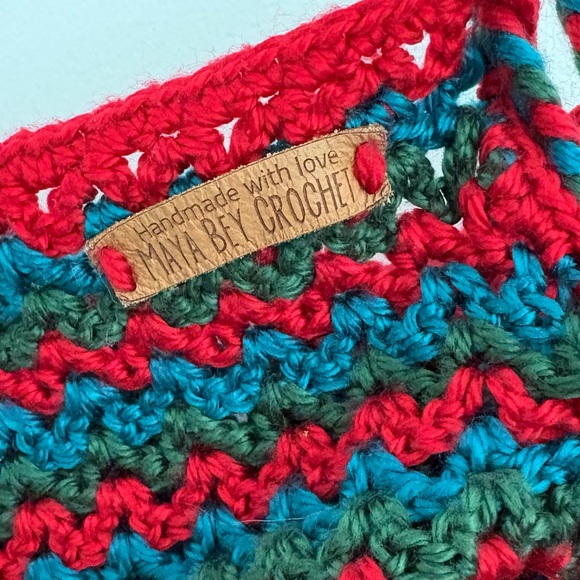 Maya Bey Crochet Handmade Crochet Halter Top Red Green Blue One Size Stretchy - Picture 5 of 13